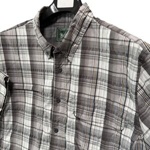 Woolrich Mens XL Plaid Shirt Short Sleeve Button Up Outdoor Outdoor Gray Fishing